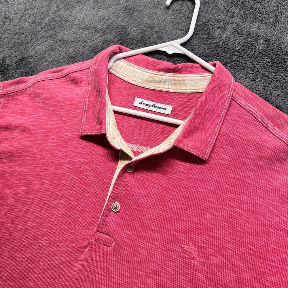 Tommy Bahama Polo Shirt Mens XXXL Pink Slub Knit Short Sleeve Marlin Logo